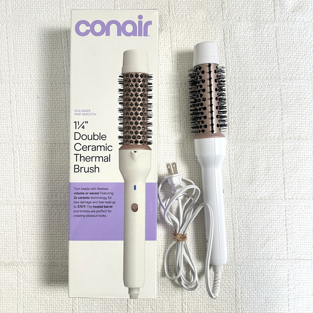 Conair Double Ceramic Thermal Brush 1.25" Hair Styler Volumizer BC455L White